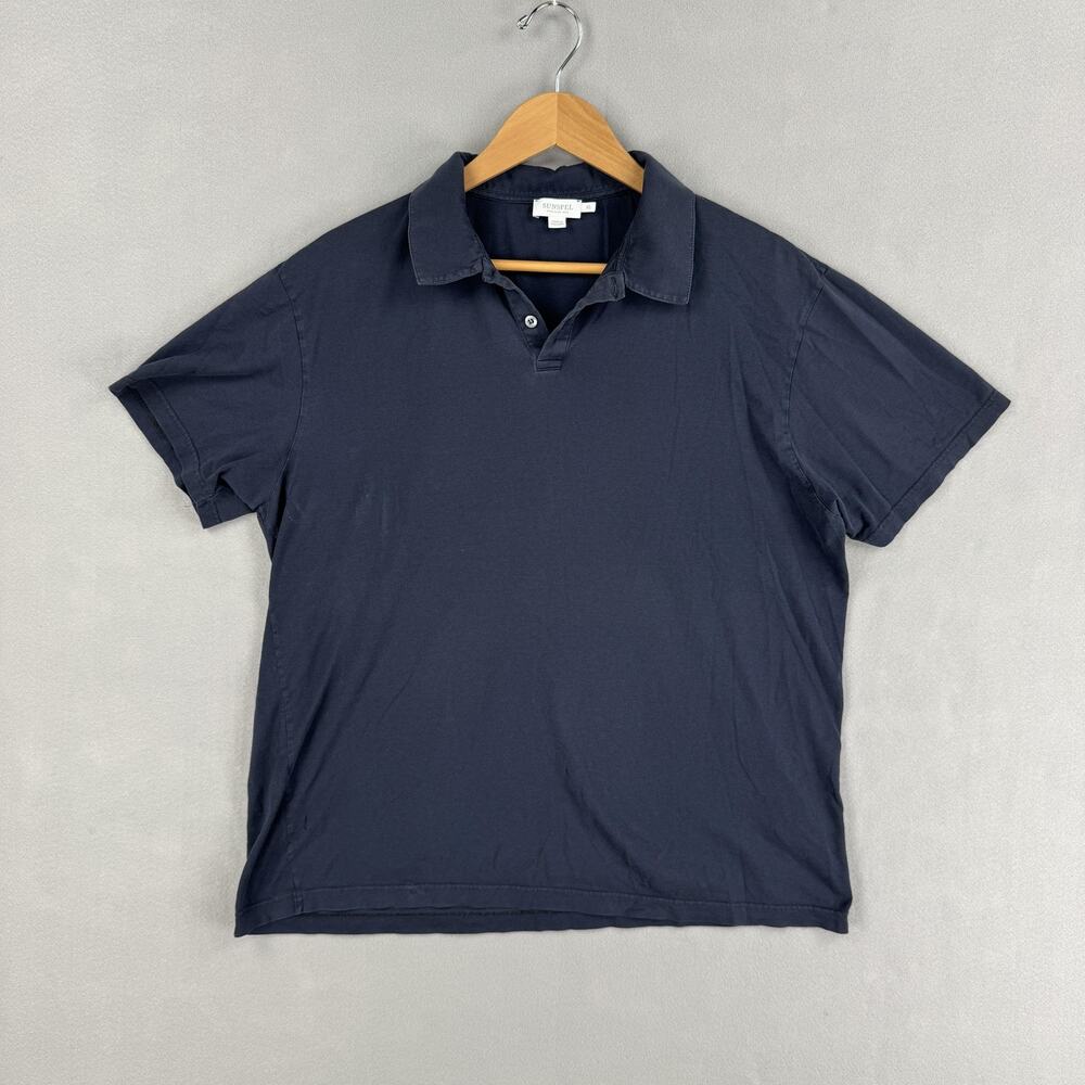 Sunspel Polo Shirt Mens XL Blue Cotton Jersey Made England Short Sleeve Casual
